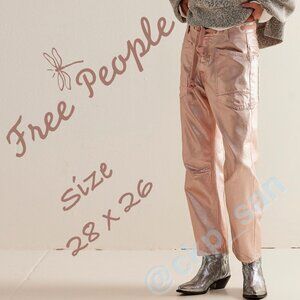 Free People Moxie Metallic Low-Slung Barrel Jeans Sz 28